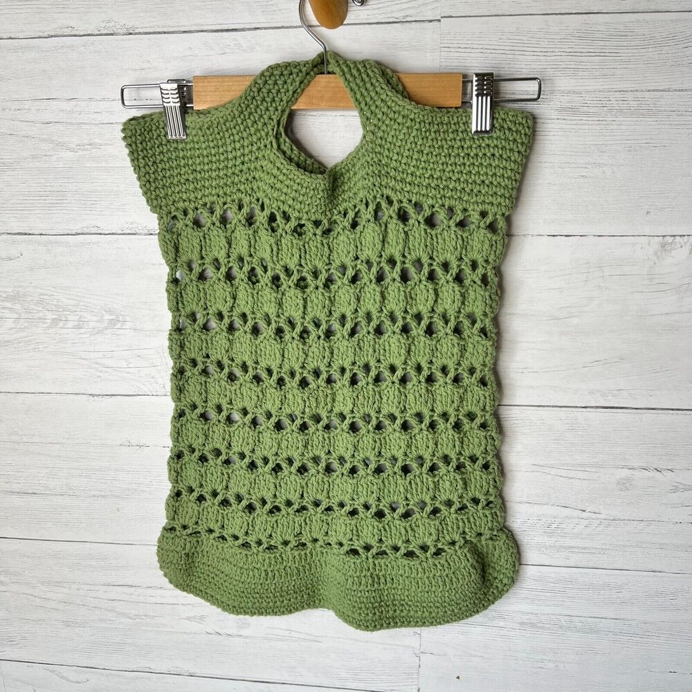 Handmade Purse Womens Green Crochet Bag Tote with Handle Grannycore Bohemian - Picture 2 of 11